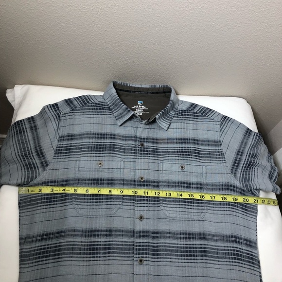KUHL Skorpio Cotton Linen Blend Button Down Short Sleeve Plaid Gray Shirt S - Picture 13 of 16
